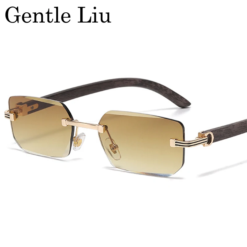 

Rectangle Punk Rimless Sunglasses Men 2025 Luxury Brand Trendy Square Small Frame Sunglass Anti Blue Light Eyewear UV400 Shades