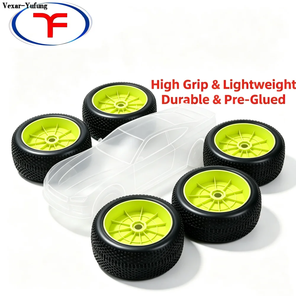 YuFung 4pcs/pack 1/8 Scale 17mm Hex RC Buggy Tires Wheels Set Glued Soft for 1:8 Off-road Racing Rubber Tires Sponge High Grip