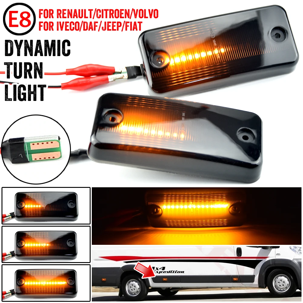 For Iveco Fiat Ducato Citroen Relay Peugeot Boxer Renault VOLVO MAN 2PCS Dynamic Flowing LED Side Marker Light