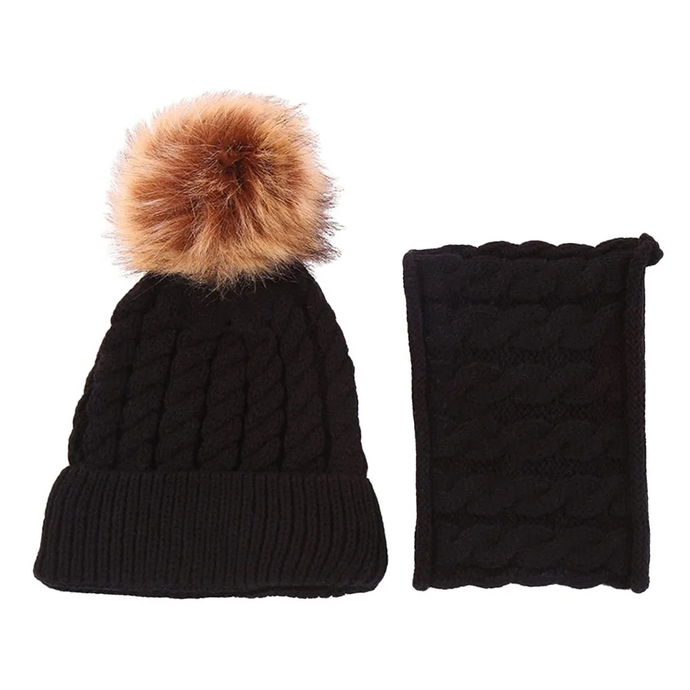 

2Pcs/Set Ear Protection Children Hat Scarf Set Thickened Warm Knitted Scarf Cap Windproof Soft Beanie Hat Scarf Boys Girls