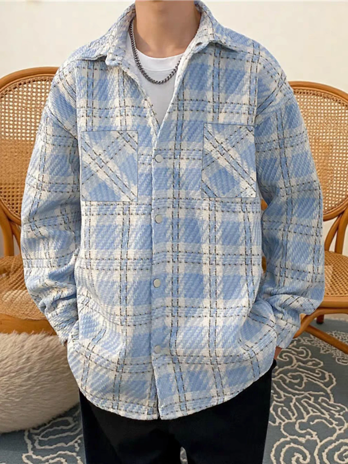 

Spring and autumn new men's high-end plaid trendy casual jacket with a stylish collar