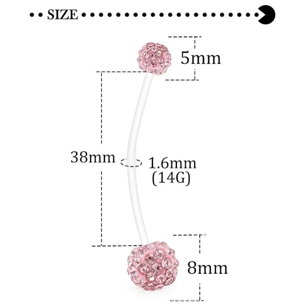 1/5Pcs Set Shiny CZ Sports Pregnancy Maternity Flexible Acrylic Long Belly Button Rings Navel Retainer Body Piercing Jewelry
