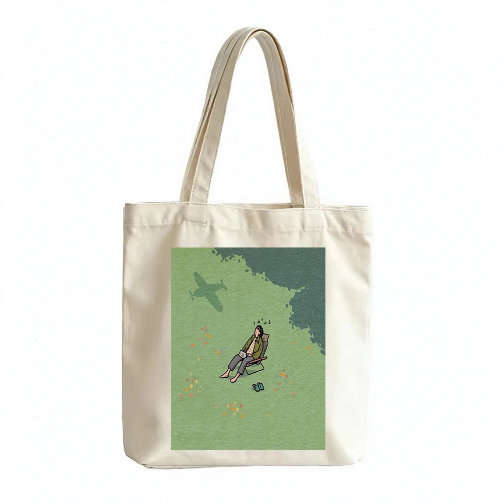 Minimalist Landscape Art Canvas Tote Bag Personalized Custom Logo Scenic Nature Books Grocery Shopping Bag for Women Girls Gifts