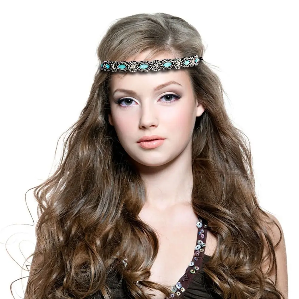 

Headwear Pearl Turquoise Diamond Elastic Rhinestone Beaded Hairband Bohemian Hair Accessories Korean Style Headband