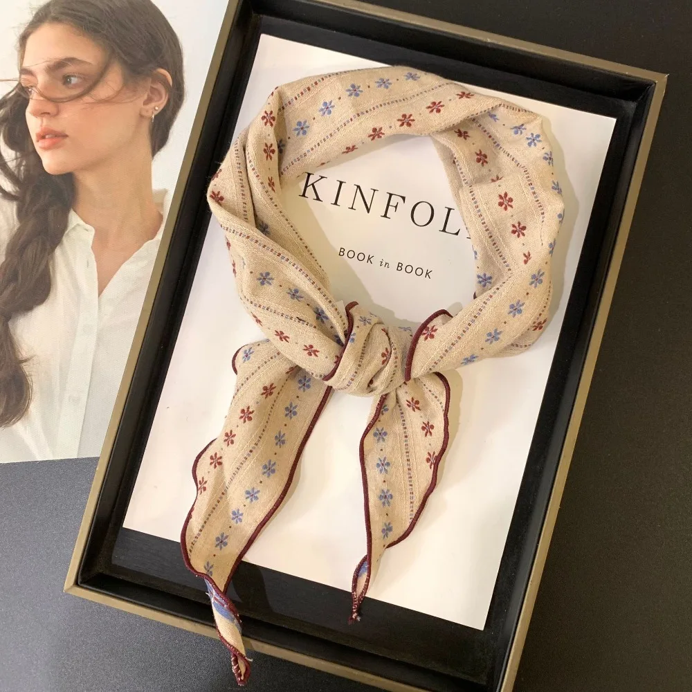 الأزياء الحلو زهرة الثلج الأوشحة الكورية نمط شريط طباعة القطن الكتان الحجاب لينة الرقبة التفاف مثلث الحجاب وشاح الصيف