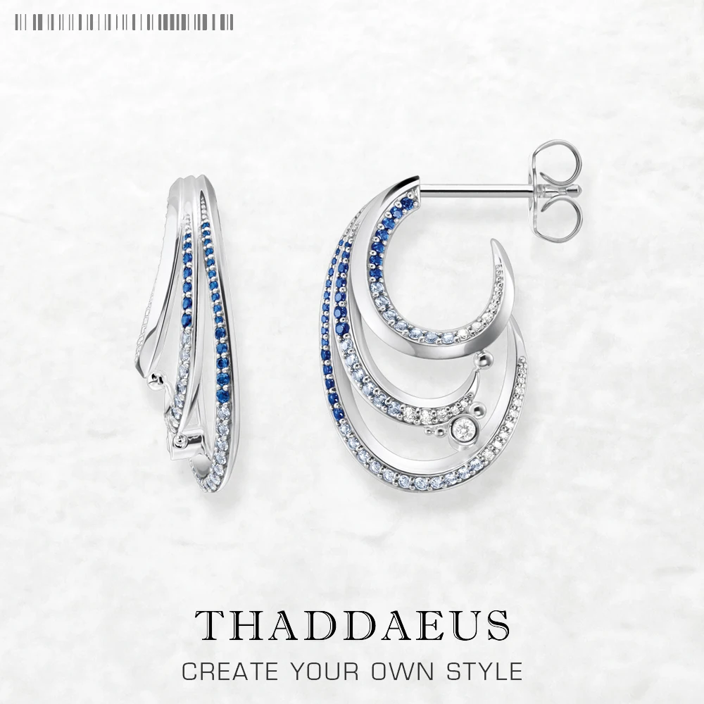 

Creole Hoop Earrings Wave with Blue Stones Europe Style Fine Jewelry For Women Bohemia Gift In Solid 925 Sterling Silver