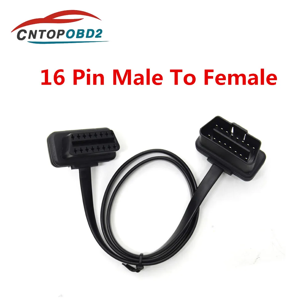 Newest OBD2 16pin Male To Female OBD2 Extension Cable Connector Flat+Thin As Noodle L-shaped Elbow Dual Female  Y Splitter Elbow