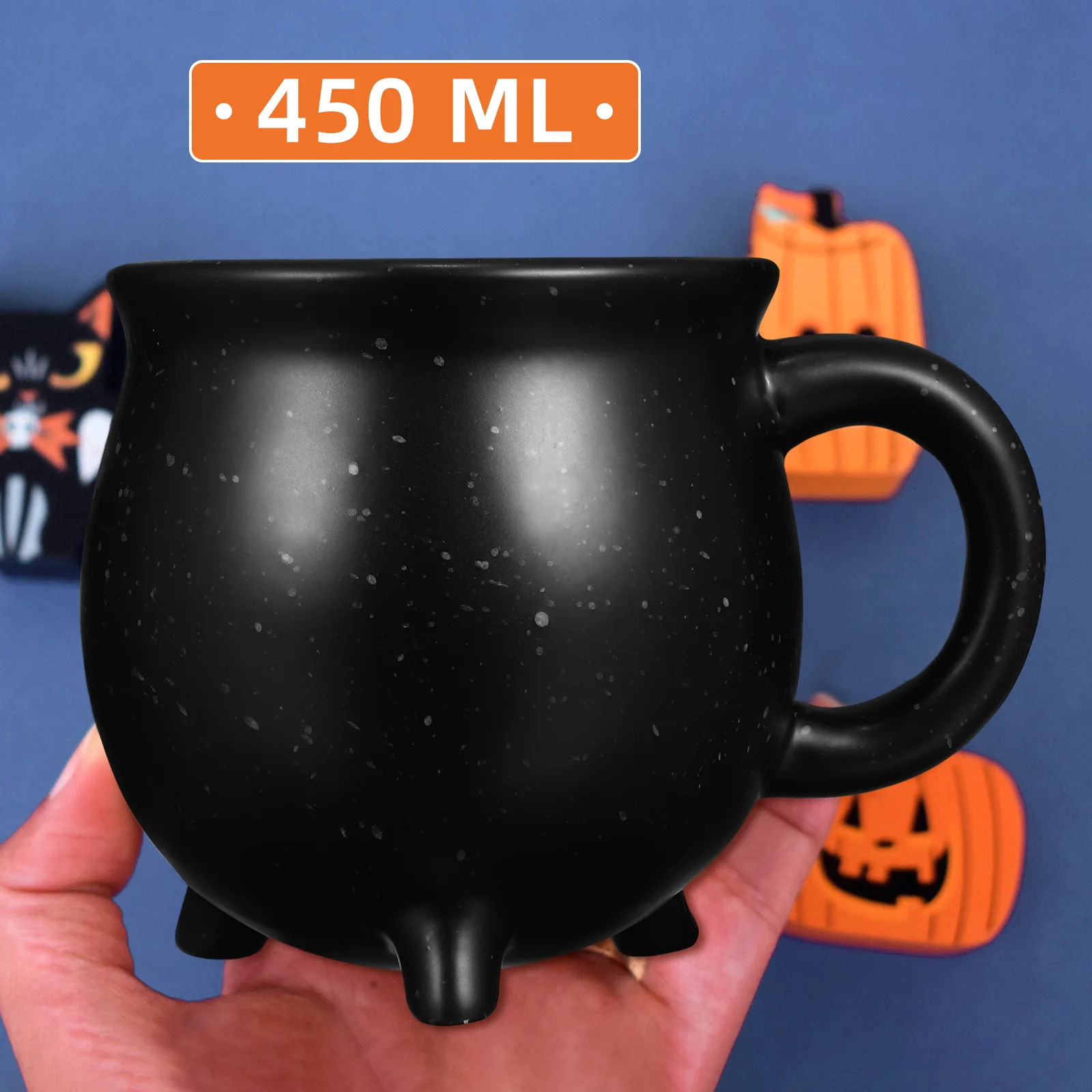 Ceramic Witch Poison Jar 450ML Tripod Boiler Mug Black Halloween Gift Decorative Coffee Tea Drinking Cup Vintage Home Office