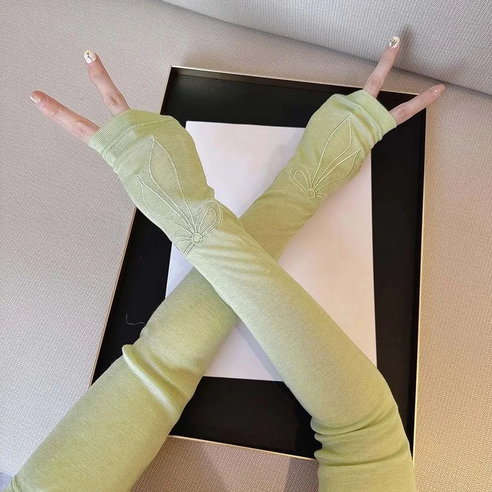 

Sweet Bow Ice Sleeves Korean Style Embroidered Breathable Long Arm Sleeves Polyester Quick Drying Arm Sunscreen Covers Outdoor