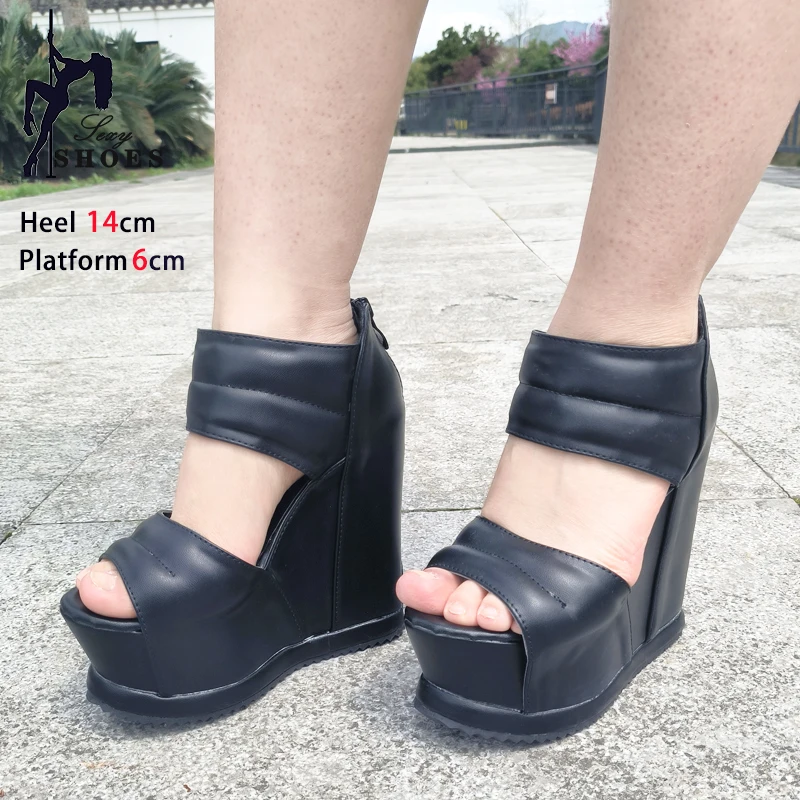 Women Thick Bottom High Heels White Platform Summer Roman Sandals 14CM Gladiator Non-Slip Wedge Shoes Model Sandalies Plus Size