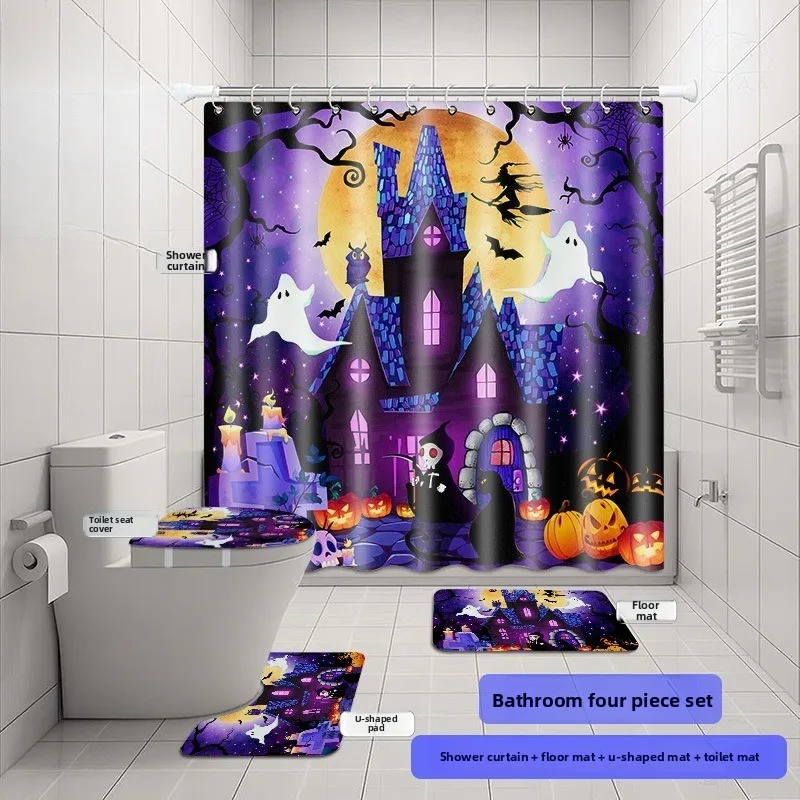 

180*180 комплект из четырех предметов праздничное платье элементы Хэллоуина 3D цифровая печать занавеска для душа ванная комната водонепроницаемая занавеска-перегородка