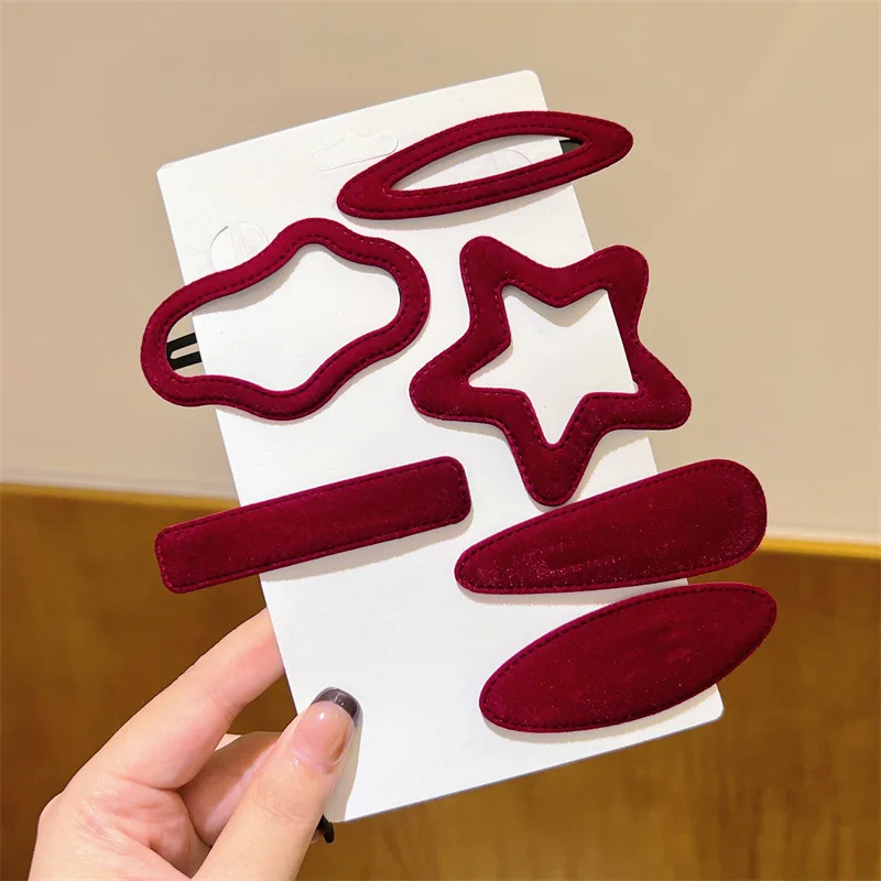 6 Stück süße klassische schwarze rote Samt BB Haar-Seitenklammern für Mädchen und Frauen Mode Haarnadeln Kopfbedeckung Haarschmuck Ornament – Detail 3