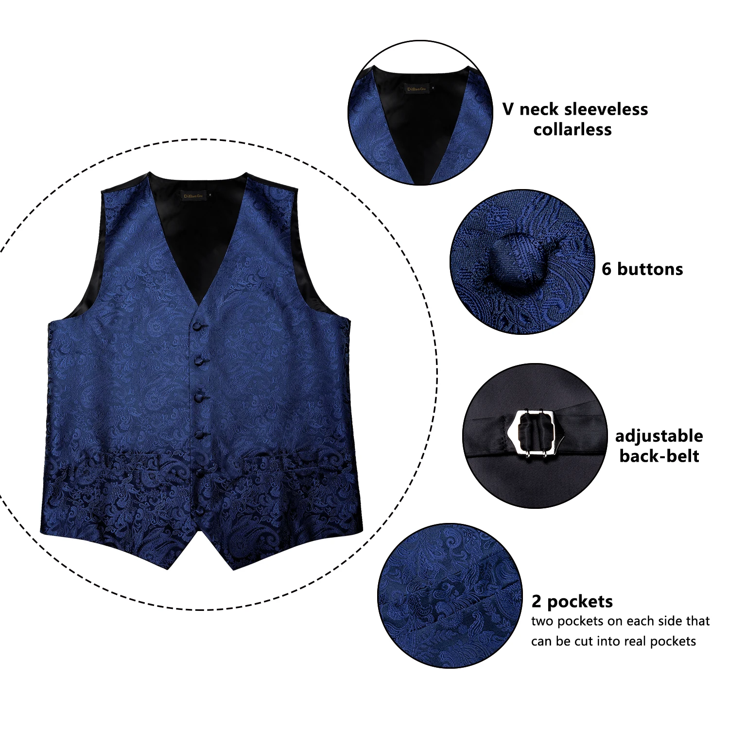 Royal Blue Paisley Silk Men\'s Suit Vest Wedding Party Tuxedo Slim Fit Waistcoat Bow Tie Set Fashion Gilet Homme Men Clothing