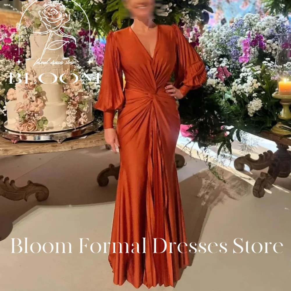 Bloom Customized  Prom Dress V neck Long Sleeves For Women 2024 A line  Formal Party Dresses Satin Evening Gowns Saudi Arabia