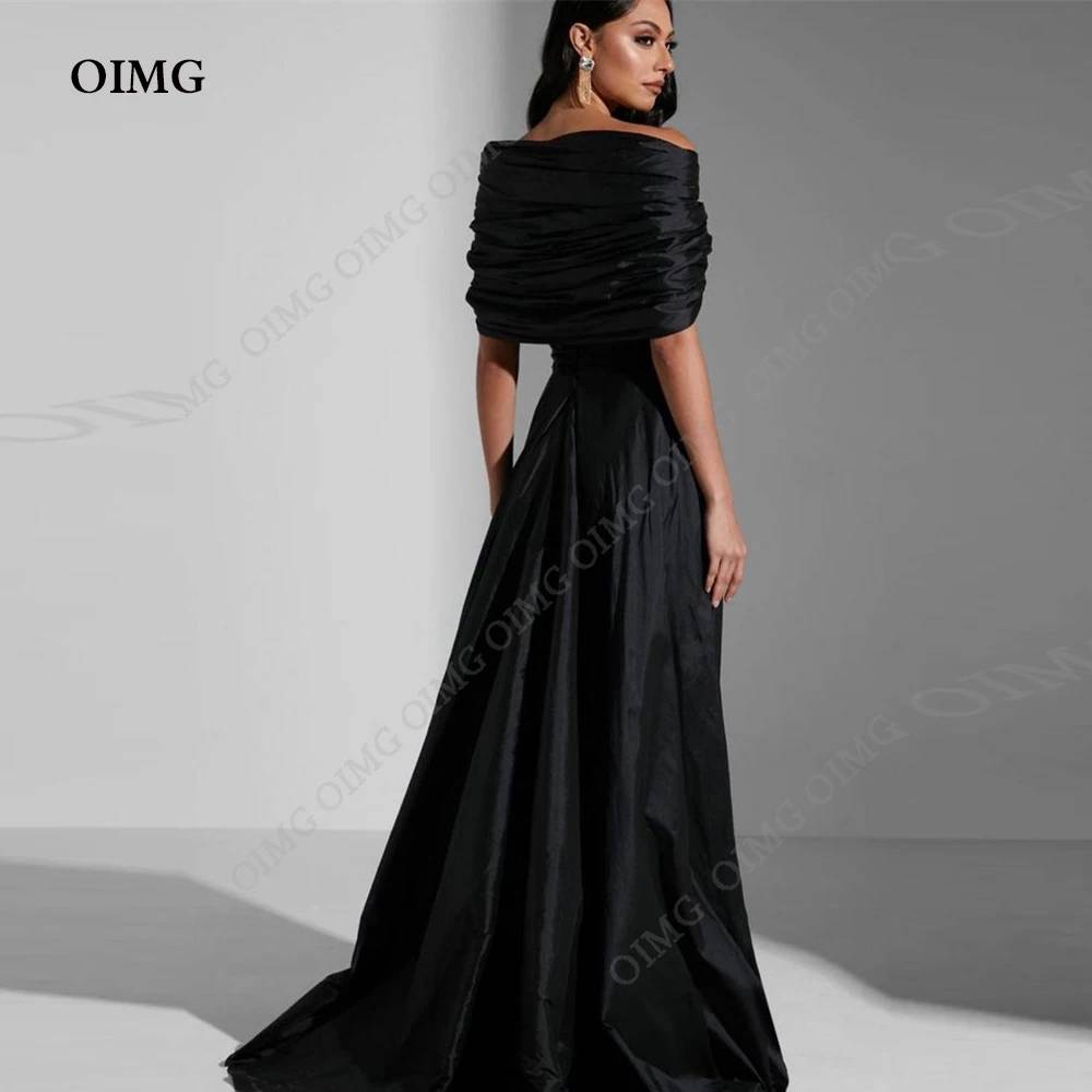 OIMG Black Long A Line Prom Dresses Short Sleevess Prom Gowns Formal Evening Dress Party Dresses Elegant Modest Saudi Arabric