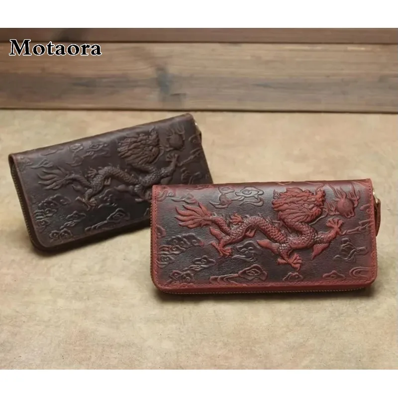 

Unisex Dragon Embossed Card Wallet Oriental Style Leather Card Holder Handmade Retro Exquisite Craft MOTAORA