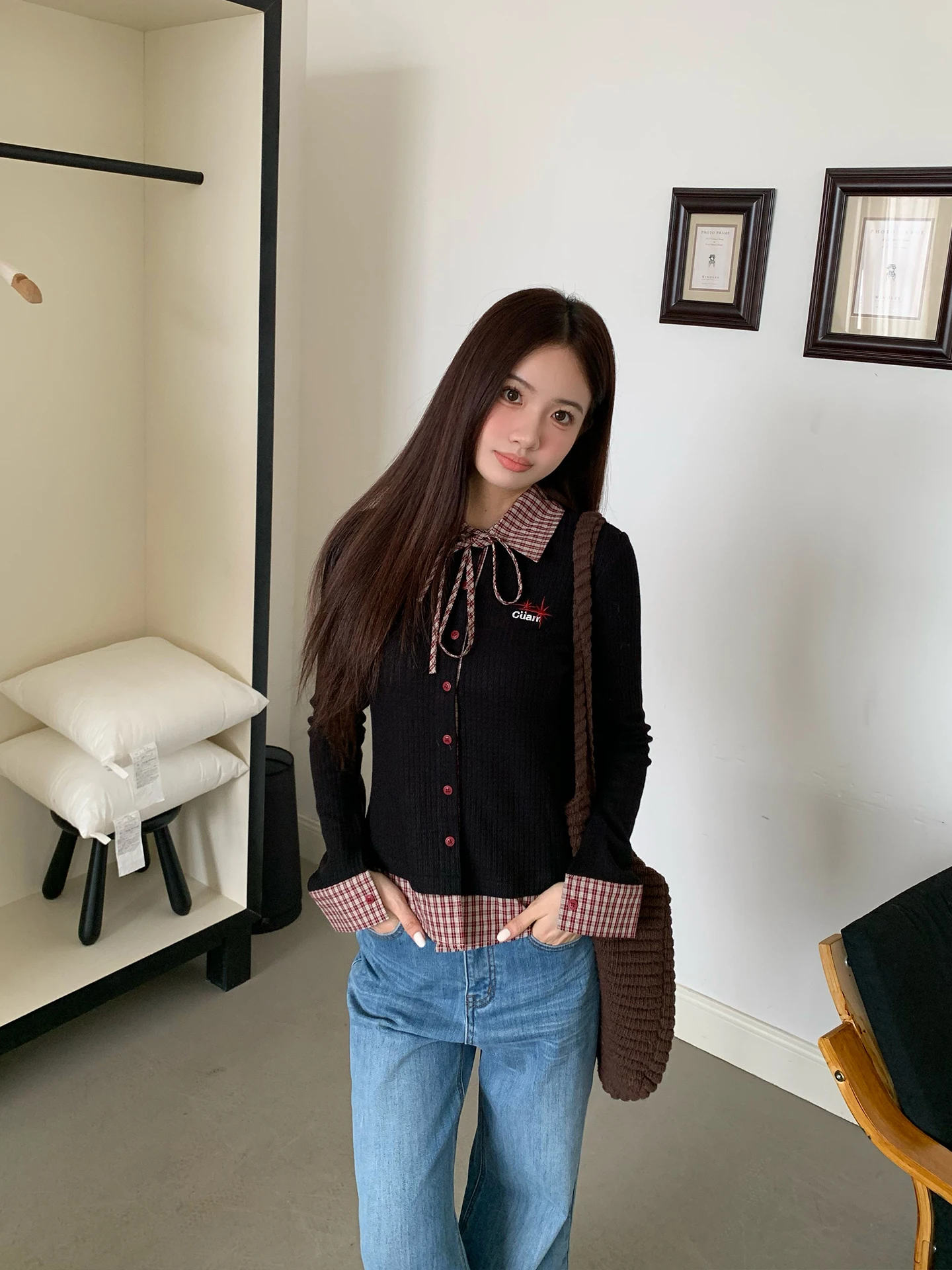 

Осенне-зимняя клетчатая женская длинная све для похудения с поясом, состоящая из двух частей, оранжевое дерево, где женская irt