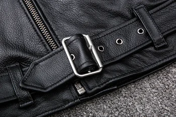 Spring Classical Motorcycle Oblique Zipper Jackets Men Leather Jacket Natural Calf Skin Thick Slim Cowhide Moto Jacket Man 6