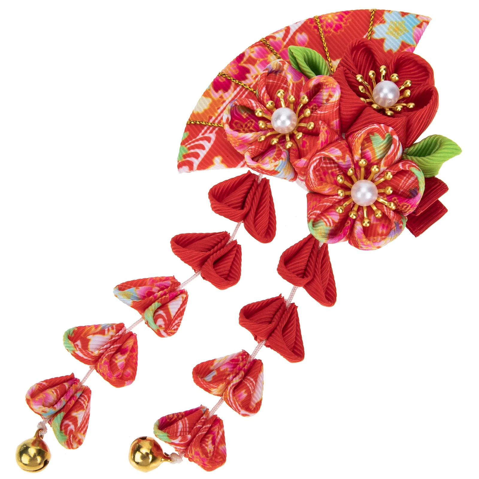 

Hair Claw Clips Tassel Bell Accessory Japanese-style Manual Kids Headdress Red Fans Shape Women's