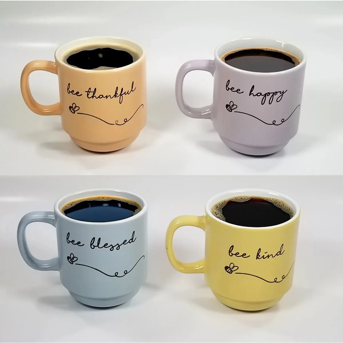 

4 Pc Stackable 14oz Multi-Color Ceramic Coffee Mug Set with a Metal Counter Top Stand, Tower Mug Set