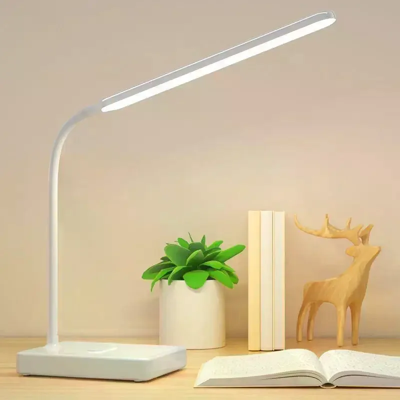 Rechargeable LED Eye-Care Desk Lamp with 3 Color Modes, Dimmable Reading Light & Phone Stand for Home Office