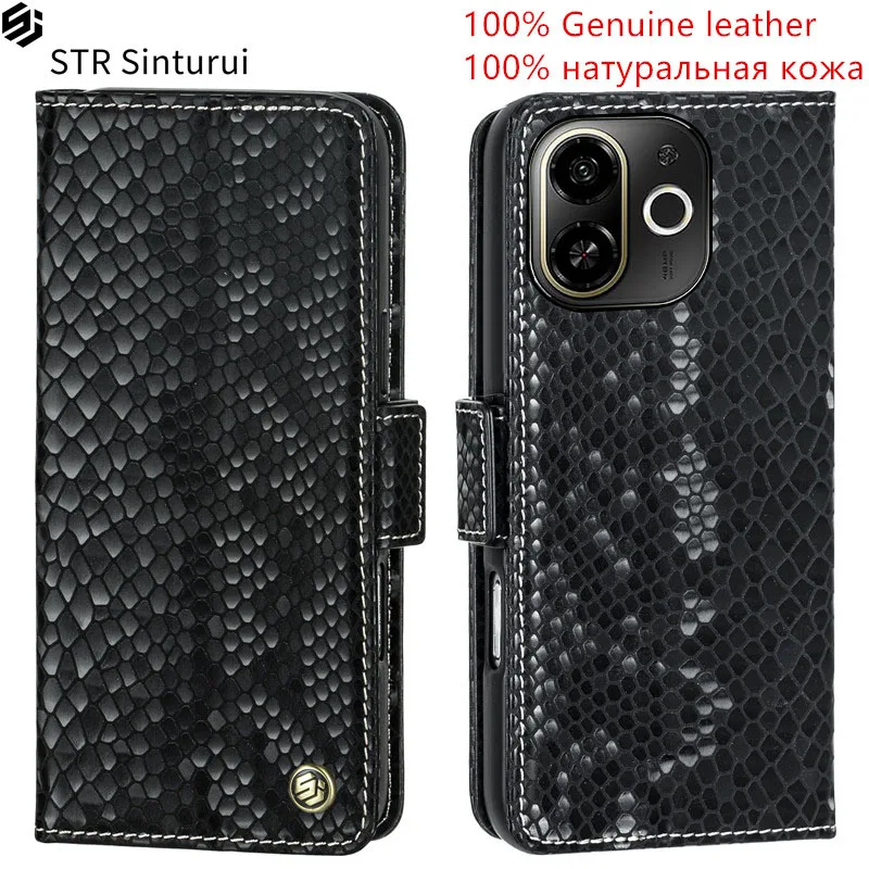 

STR 100% Genuine relief pattern leather card Slot Wallet Cover For Tecno Pop 9 5G 6 Go 7 Pro 8 Flip shockproof phone Case