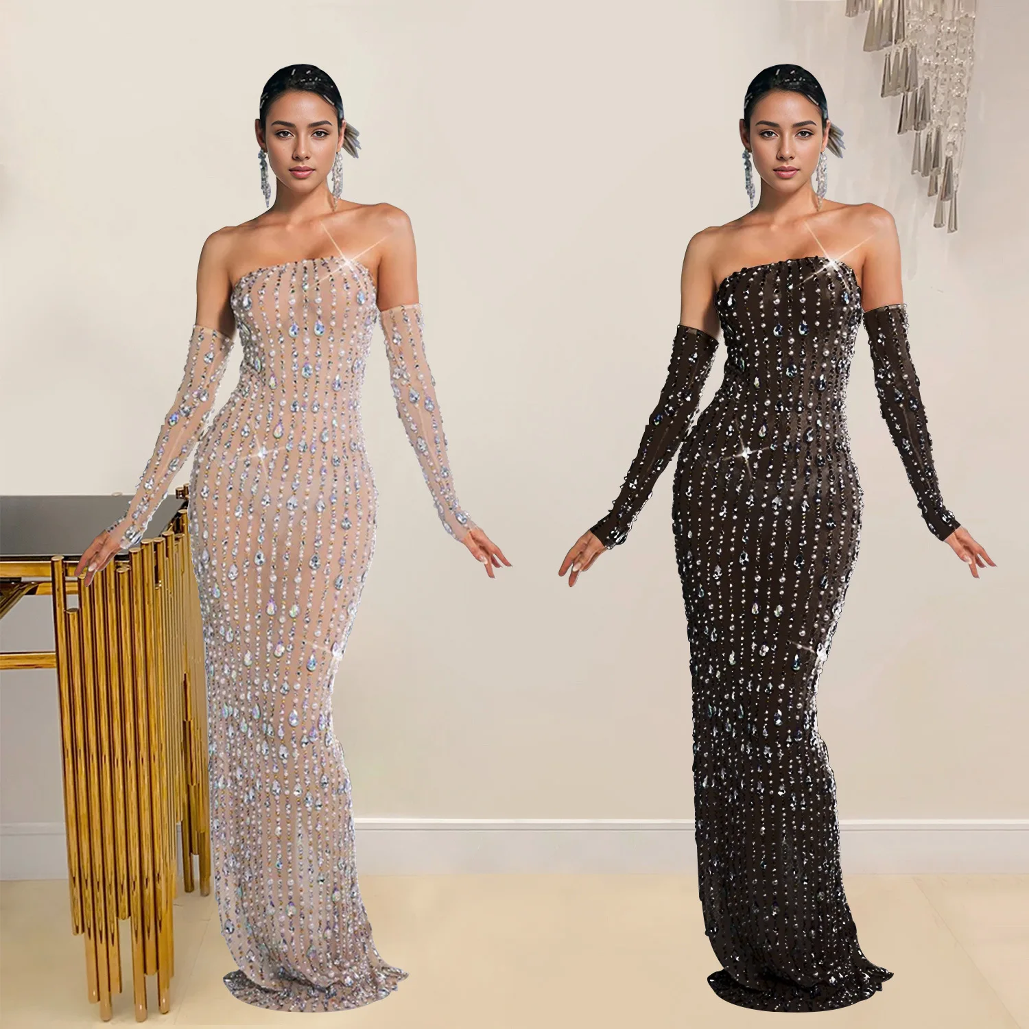 Off Shoulder Diamond Party Dress Sheer Luxury Long Robe Women Sexy Club One Piece Dress 2024 Elegant Evening Birthday Clothing