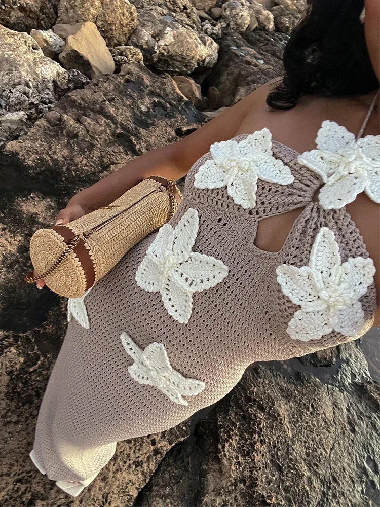 Vestidos de playa para mujer, vestido largo de punto con espalda descubierta Sexy, vestidos largos de ganchillo con estrellas, ropa de playa de verano 2024 para mujer