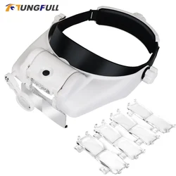 TUNGFULL LED Headband Magnifying Glass Watchmaker Repair Tool 1.5x 2x 2.5x 3x 3.5x 8x Magnifier Glass for Detailed Work