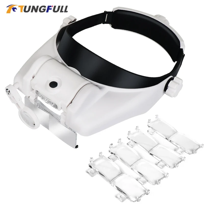 TUNGFULL LED z pałąkiem na głowę szkło powiększające narzędzie do naprawy zegarmistrza 1,5x 2x 2,5x 3x 3,5x 8x szkło powiększające do szczegółowych prac