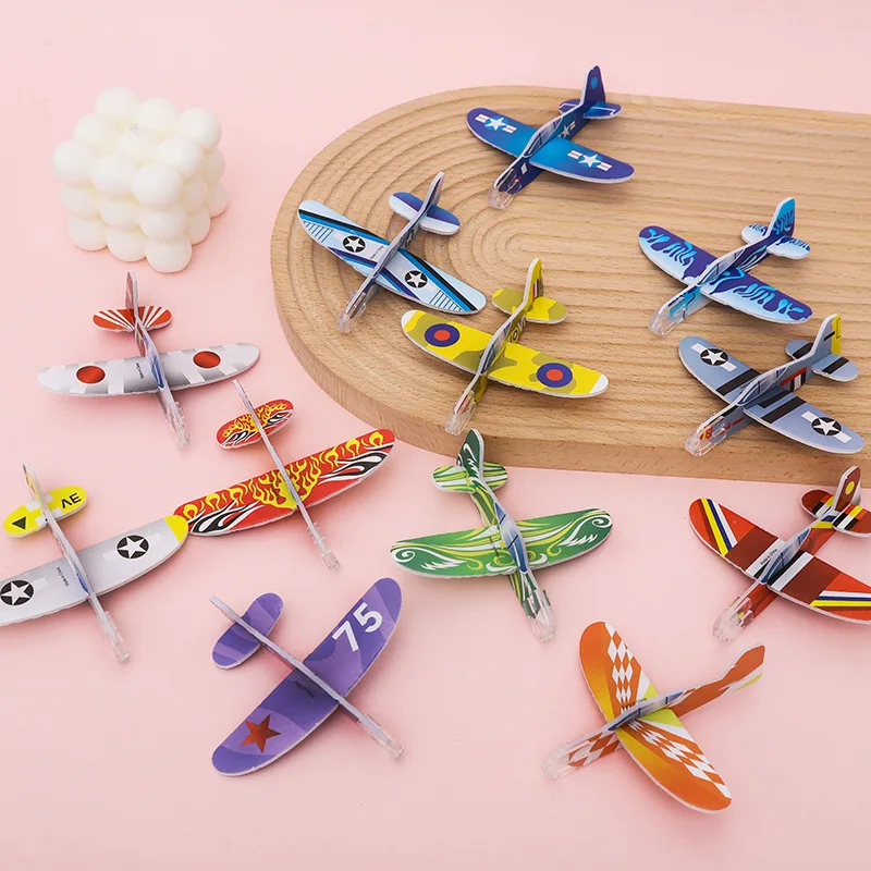 10Pcs Mini DIY Hand Throw Flying Glider Planes Foam Airplane Game Toys for Kids Birthday Party Favors Baby Shower Pinata Fillers