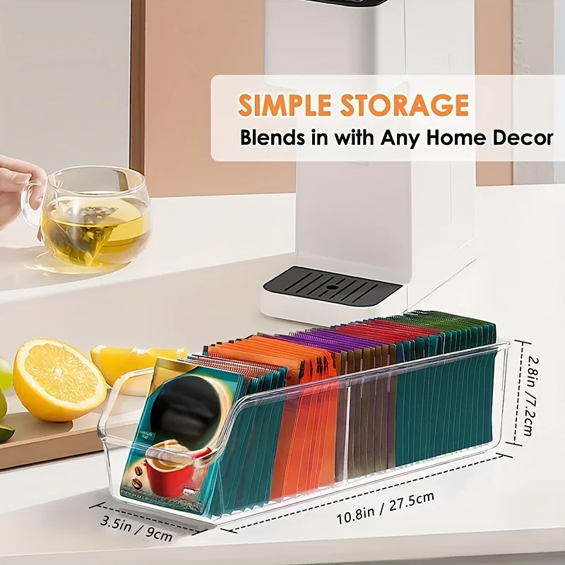 1pc Clear Tea Bag Organizer Box - Storage Holder for Sugar, Coffee, and Spices - Cabinet and Countertop Storage Solution - view 3