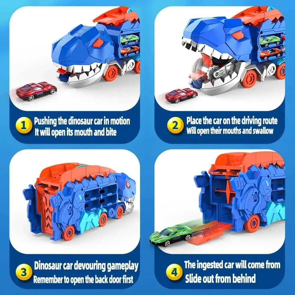 Brinquedo de carro de dinossauro de modo duplo exclusivo com alça dobrável dinossauro transformado brinquedo seguro corrida dinossauro pista brinquedo aniversário/natal