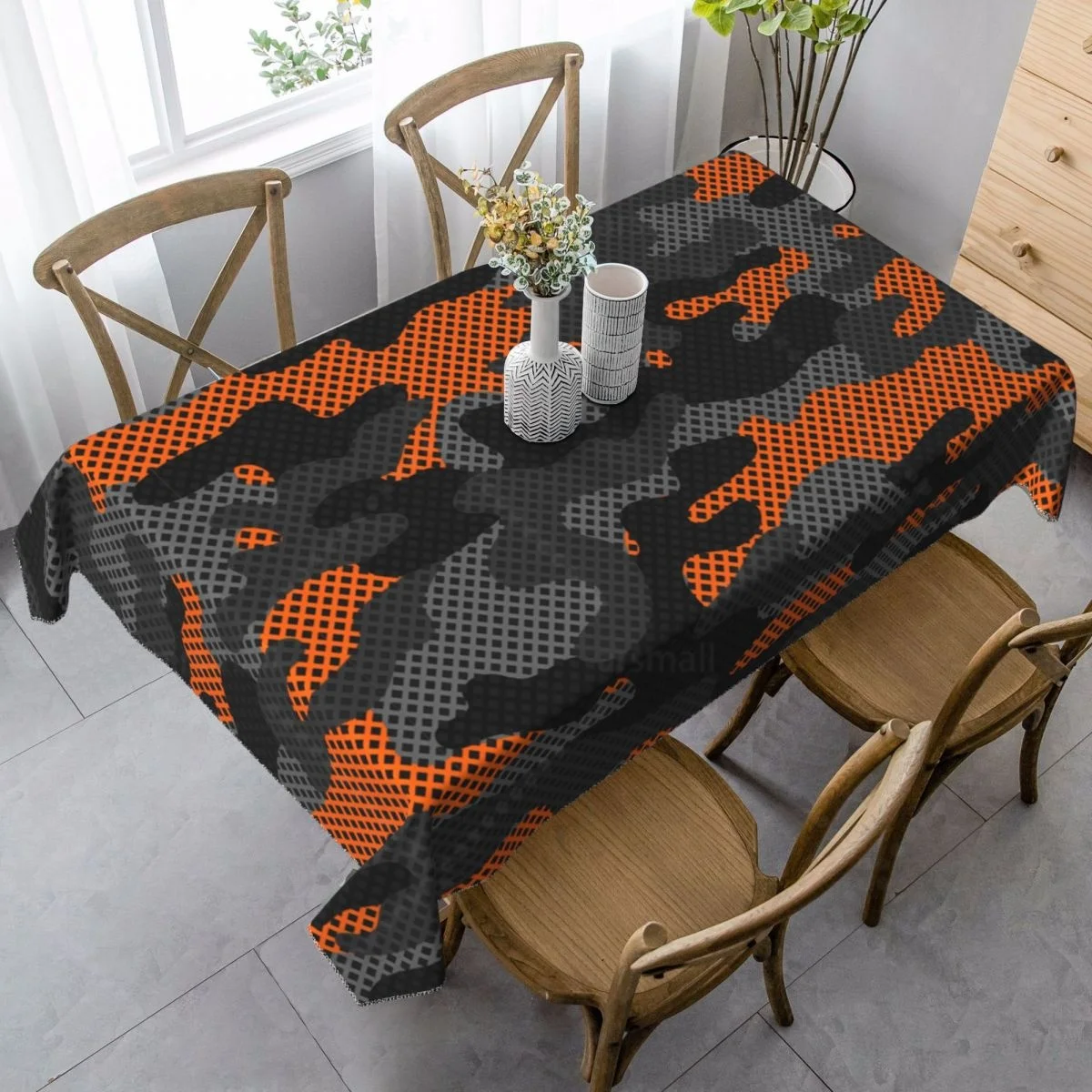 

Black And Orange Rectangle Tablecloth Party Decoration Waterproof Dining Table Tablecloths Kitchen Home Decoration