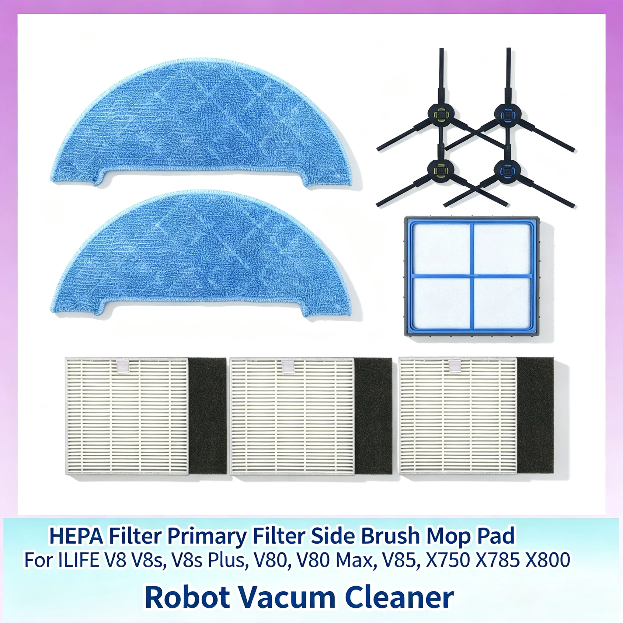 HEPA Filter Primary Filter Side Brush Mop Pad For ILIFE V8 V8s V80 V85 X750 X785 X800 Robot Vacuum Cleaner Parts