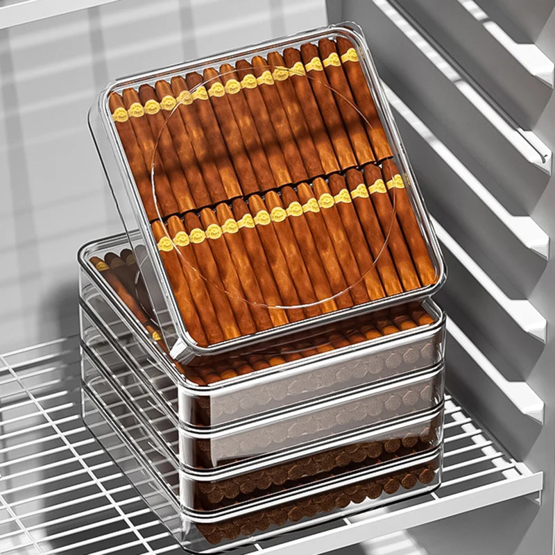 Transparent Sealed Cigar Box Humidor with Shelf Large Capacity PET Storage Case for Premium Cigarettes