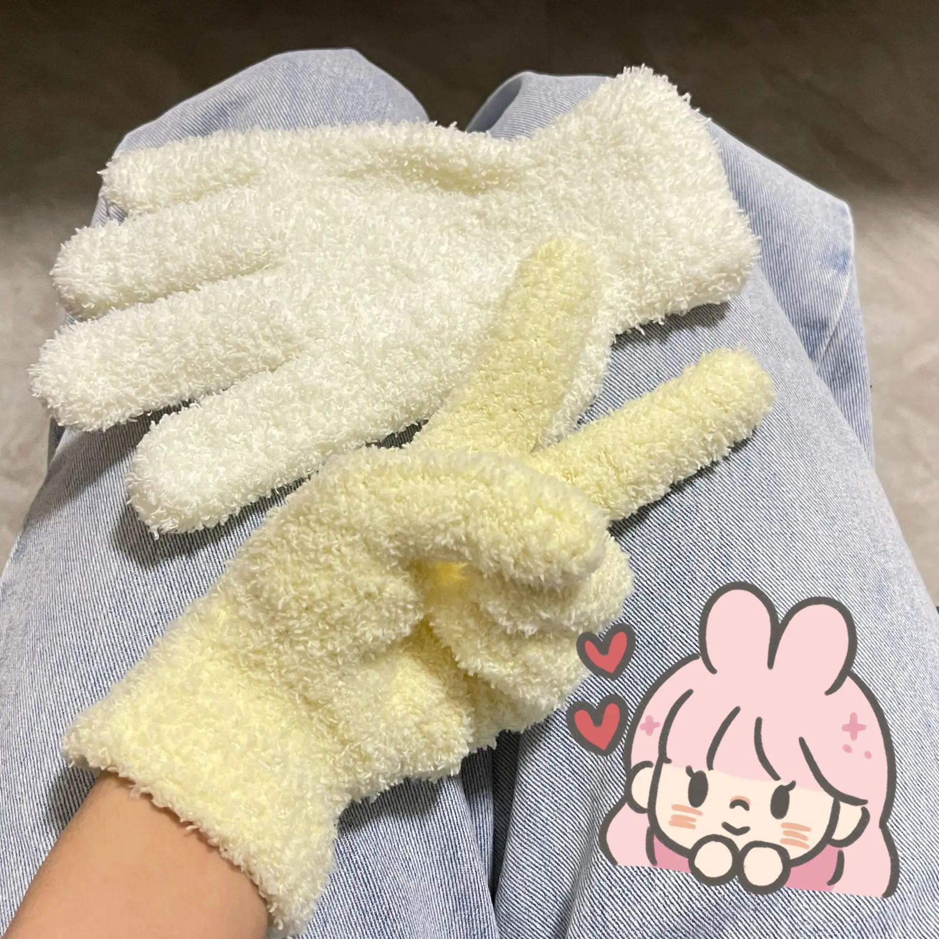 Lovely Coral Velvet Fingerless Warm Furry Gloves Women Men Korean Style Winter Snow Versatile Plush Thickened Cold-proof Gloves