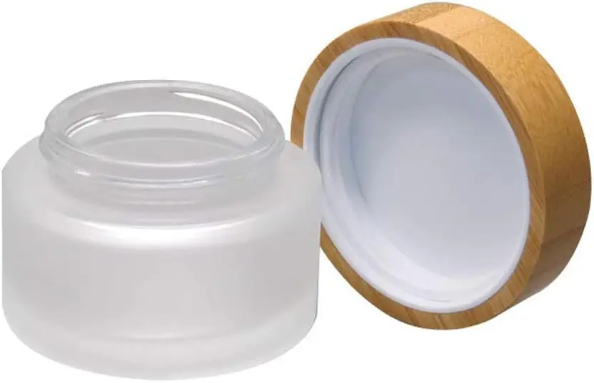 105Pcs 30ml Empty Refillable Clear Frosted Glass Bottles Round Cosmetic Jars Container Storage Pot with Natural Bamboo Lids