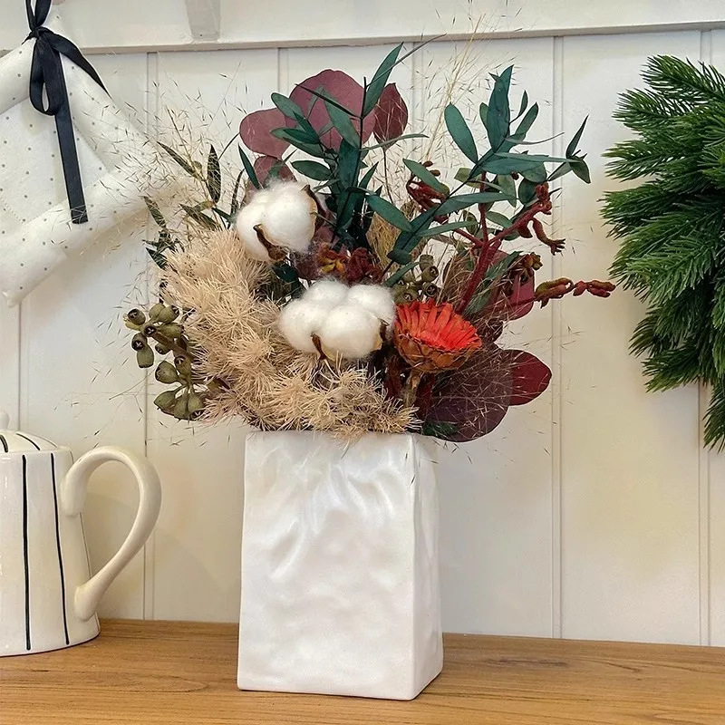 

Hanging Clock Tulip Artificial Flower Pleated Paper Bag Vase Suit Decoration Advanced Living Room Flower Arrangement Flower Hydr