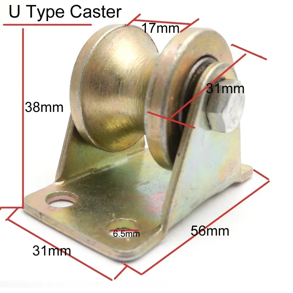 

2PC Groove Rigid Caster 31mm Diameter Bearing Steel Wheel Type U Shape Sliding Door Heavy Duty Pulley Colored steel