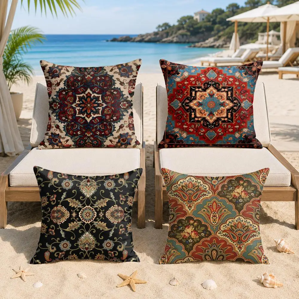 Persian Rug Pattern Cushion Cover Silky Short Plush Invisible Zipper Dustproof Sofa Pillow Case For Home Decor
