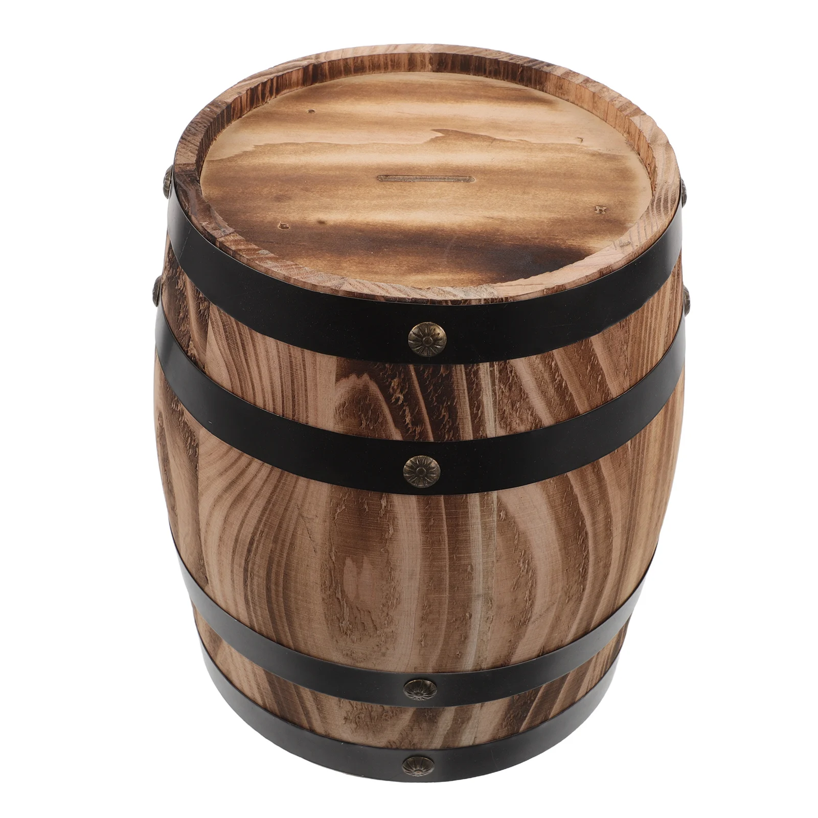 

Barrel Shaped Wood Piggy Bank Crafted from - Large Decorative Money Saving Box for - Rustic Vintage Desktop