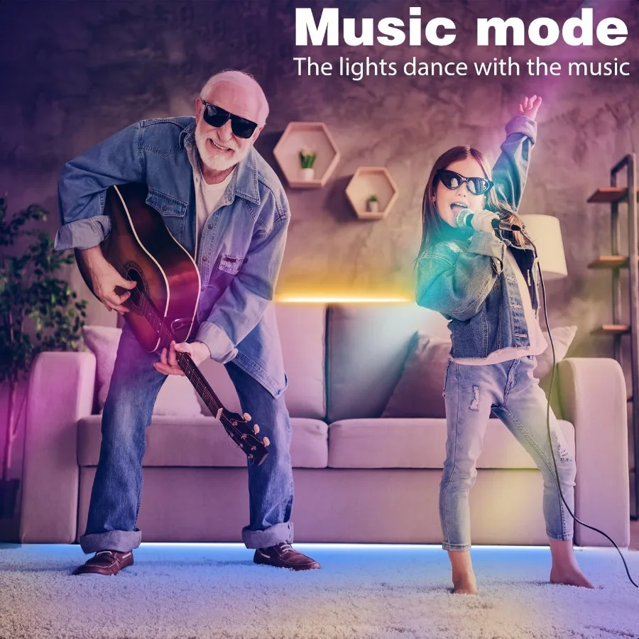 أضواء Led لغرفة النوم 50ft 1 لفة تغيير لون RGB Led قطاع أضواء مع 60 مفاتيح التحكم عن بعد والتطبيق مزامنة الموسيقى مصباح ليد