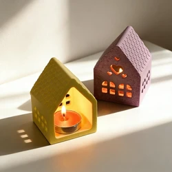 Christmas House Shape Candle Holder Silicone Mold Xmas Ornament Candlestick Home Decoration Mould