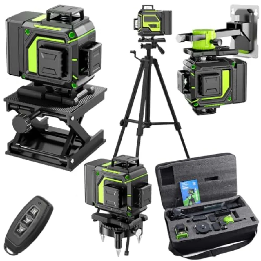 

16 Line Laser Level 360 Self Leveling 4x360°Professional 4D Green Cross Line laser Level with 2 Batteries Adjustable Brightness