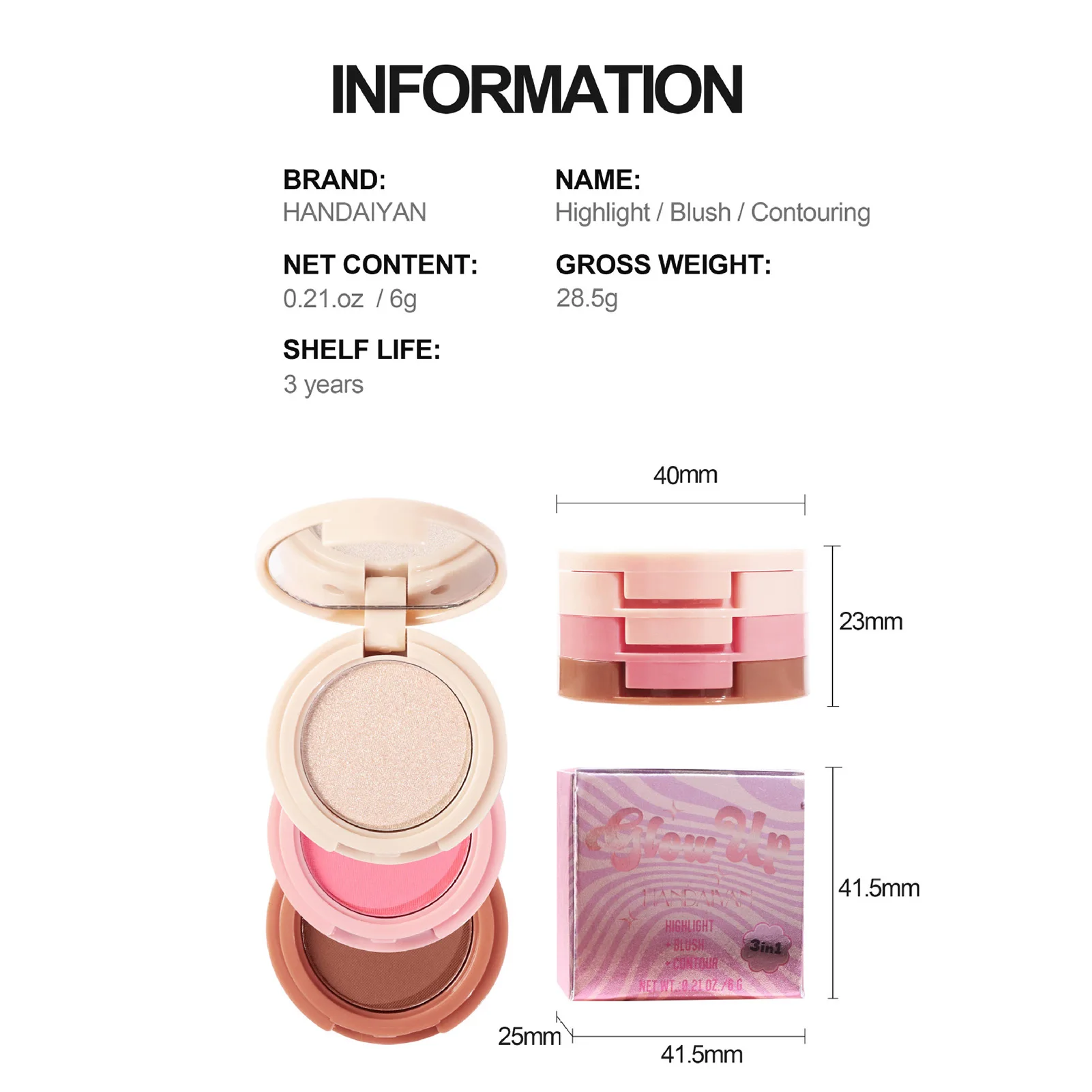 Gezichtscontour Blush Highlighter Poeder Langdurige natuurlijke neusschaduw Highlighter voor make-upliefhebbers en beautybloggers