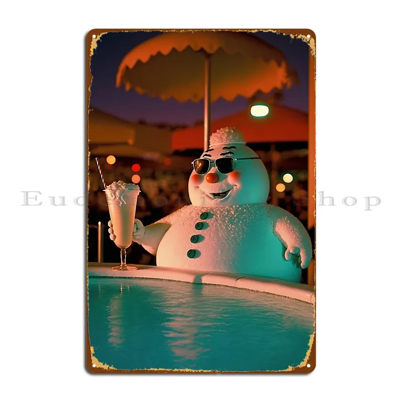 

Georges Snowman In Swimming Pool Metal Sign Party Bar Wall Mural Vintage Create Tin Sign Poster