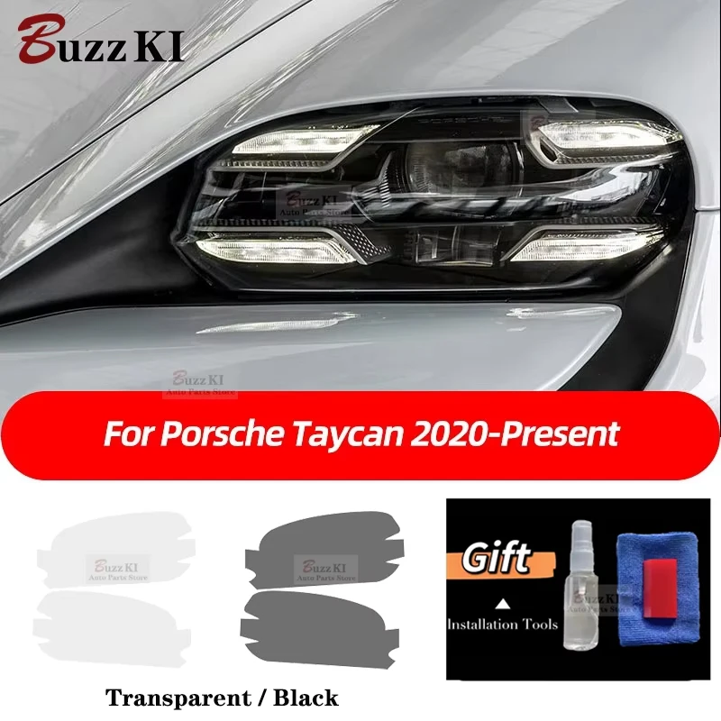 

Для Porsche Taycan 2020 2022, спортивная автомобильная фара Cross Turismo, защитная пленка, передний светильник, прозрачная дымчатая черная наклейка из ТПУ
