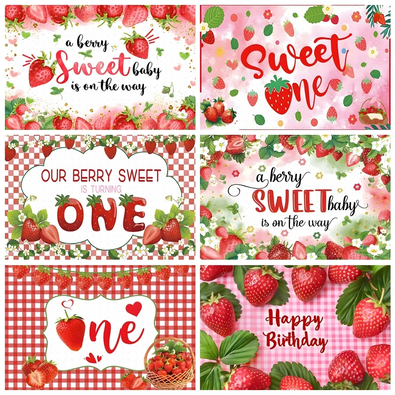 

Sweet Strawberry Baby 1st Birthday Backdrop Party Photography Background Kid's Portrait Photographic For Kids Photo Studio Props