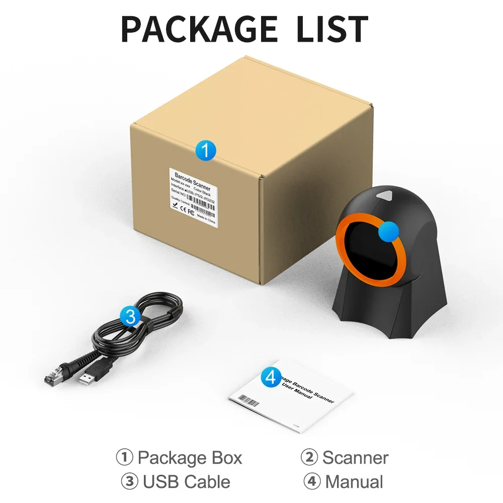 Desktop Corded Qr Code Scanner Reader 2D QR Code Omnidirectional  barcode scanner scanning bar code scanner for supermarket scan